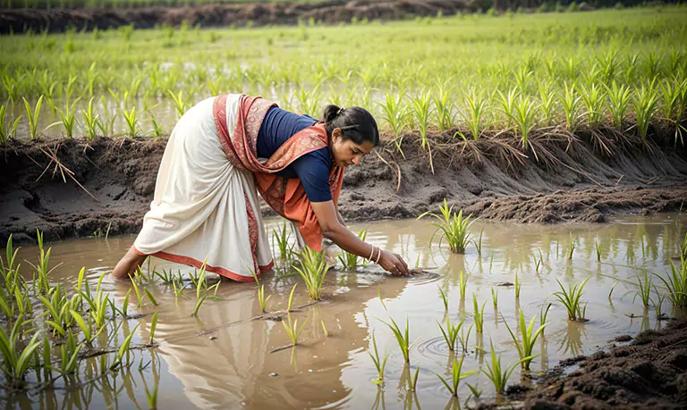 woman in paddy field image